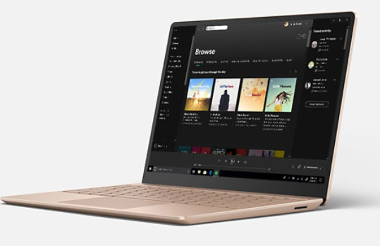Spotify music app on the screen of Surface Laptop Go.