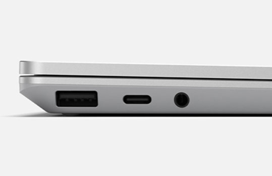 Multiple ports on the side of Surface Laptop Go.