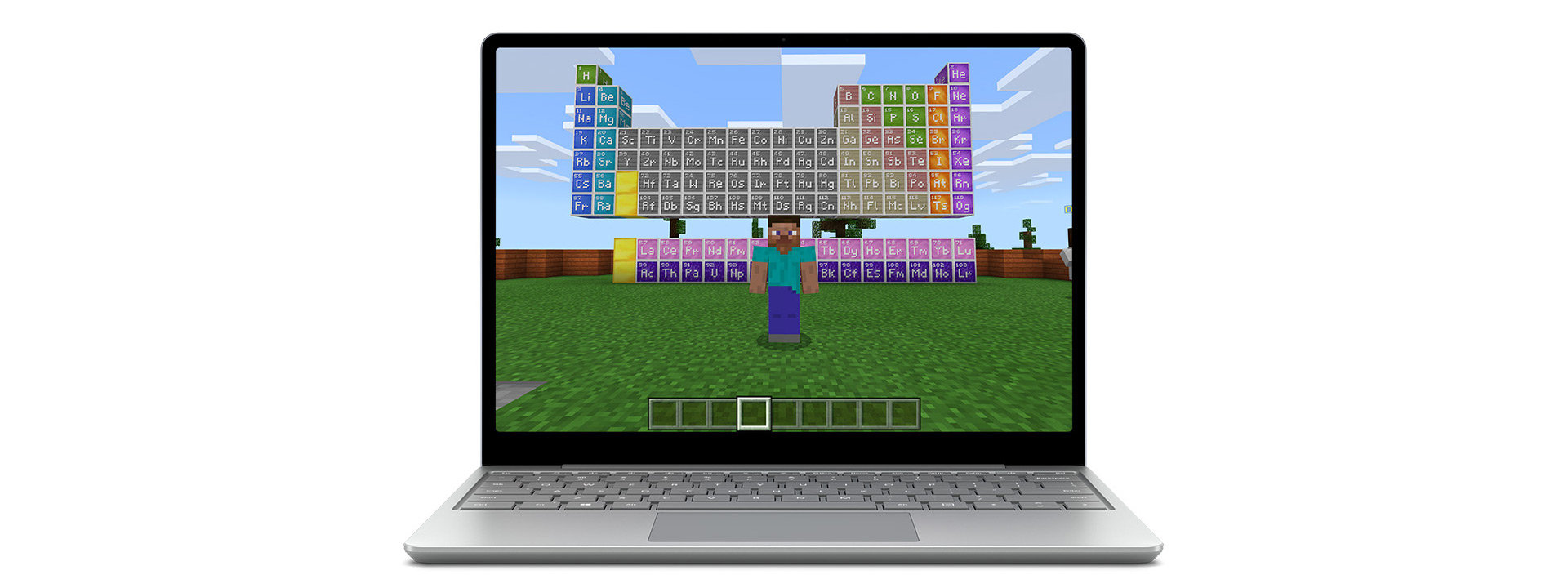 Minecraft game on the screen of Surface Laptop Go.