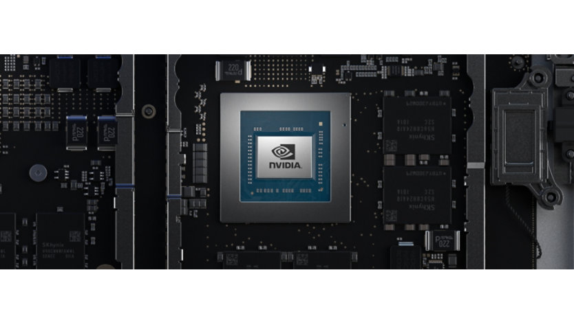 An NVIDIA RTX graphics processor mounted on a dark circuit board.