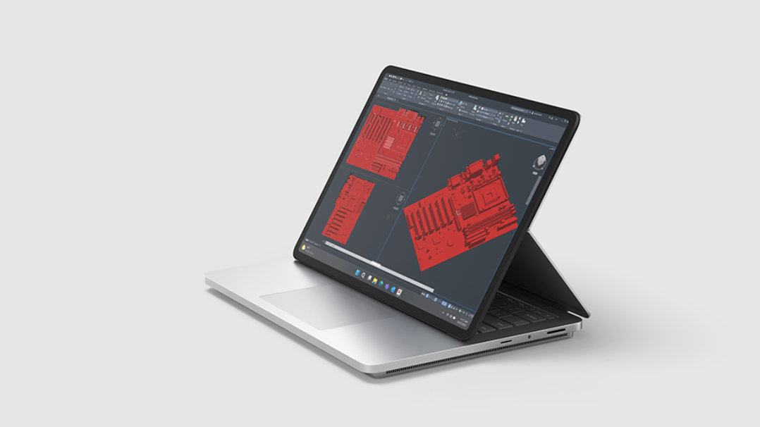 Surface Laptop Studio 2 in Studio Mode with Revit application on the screen