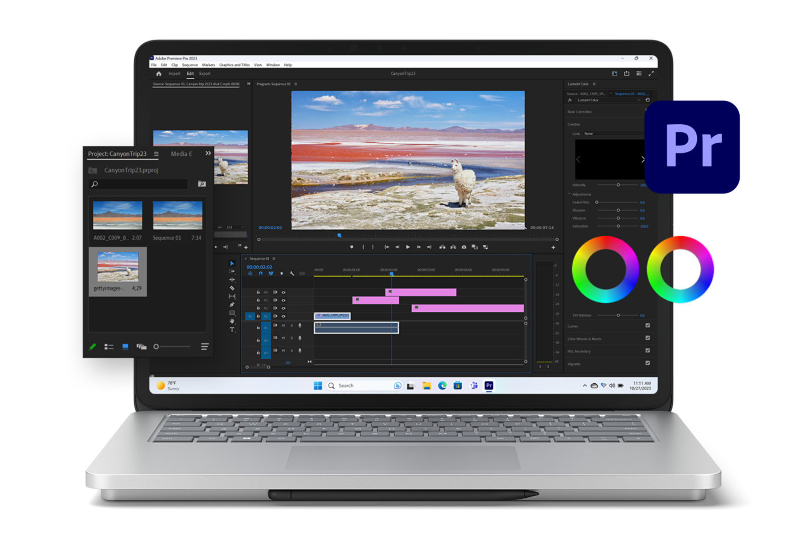  Surface Laptop Studio 2 يعرض Adobe Premiere Pro على الشاشة.