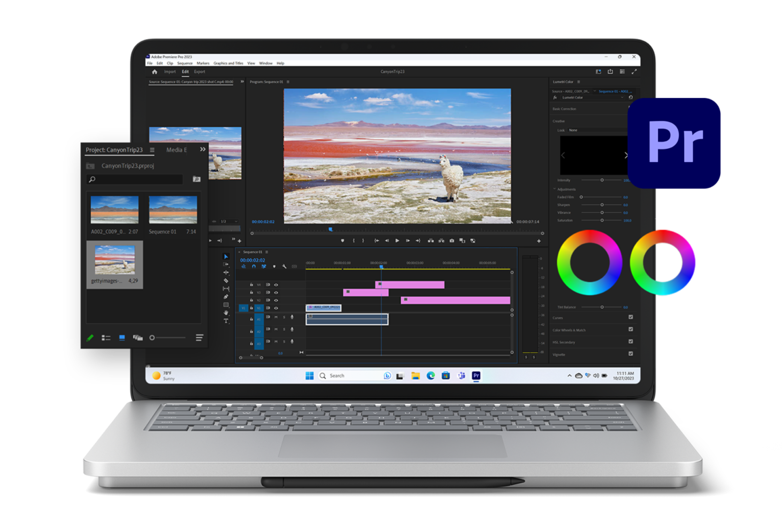 Surface Laptop Studio 2 affichant Adobe Premiere Pro à l’écran.