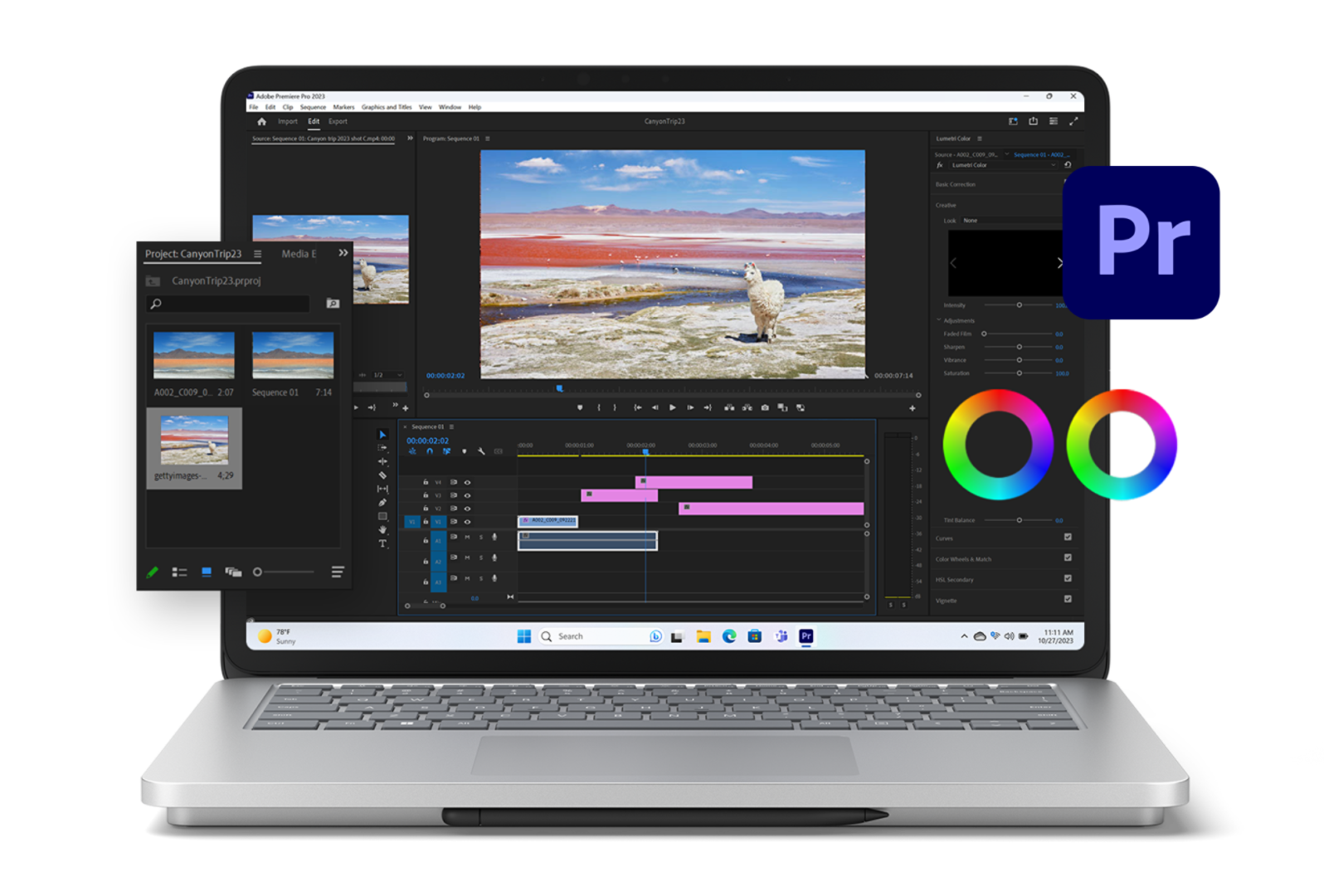 Surface Laptop Studio 2 affichant Adobe Premiere Pro à l’écran.