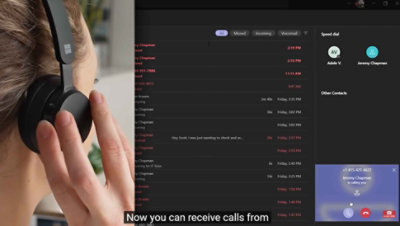 A person wearing headphones, receiving a call on Teams.