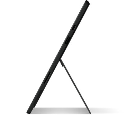 Side view of replacement kickstand attached to a Surface Pro 7 in Black.