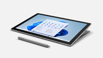 Surface Pro 7+ in tablet mode with a Surface pen.