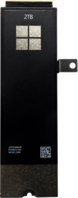 Overhead view of replacement 2TB solid-state drive.