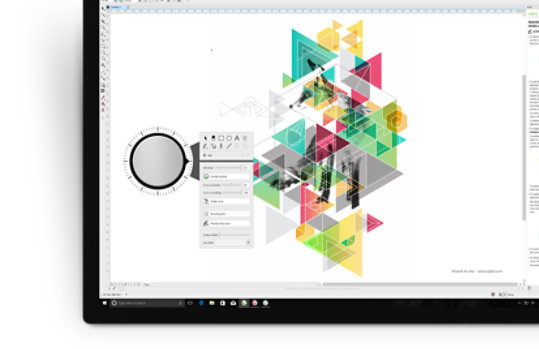 Surface Dial che accede agli strumenti di CorelDRAW Graphics Suite.