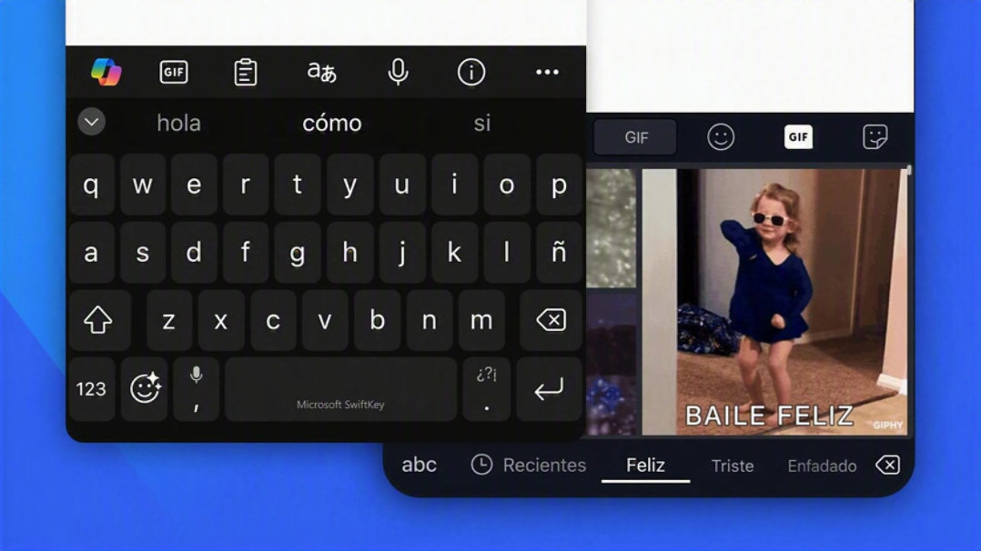 Dispositivo Android que utiliza emojis SwiftKey, pegatinas y GIF