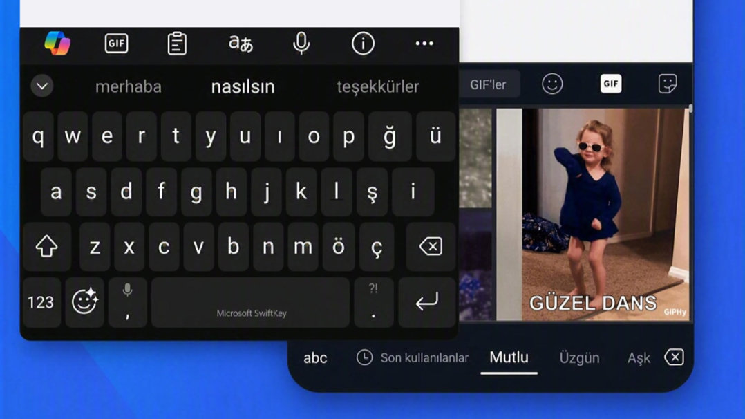 SwiftKey emoji, çıkartmalar ve GIF Klavyeleri kullanan Android cihazı