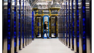 Someone working in a server room