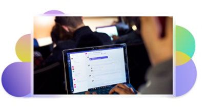 A person using Teams on their laptop during a lecture.