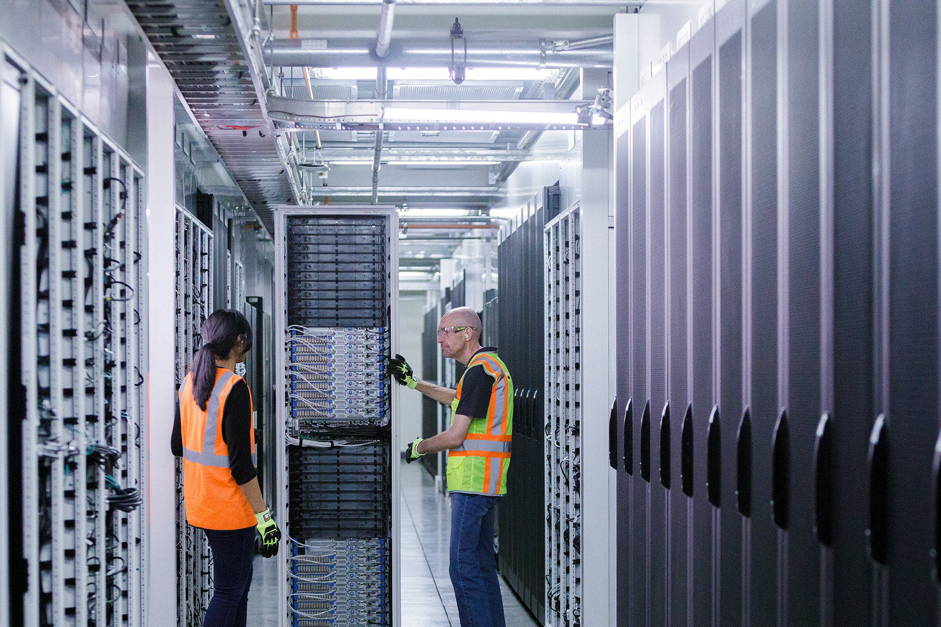 Workers at a datacenter.