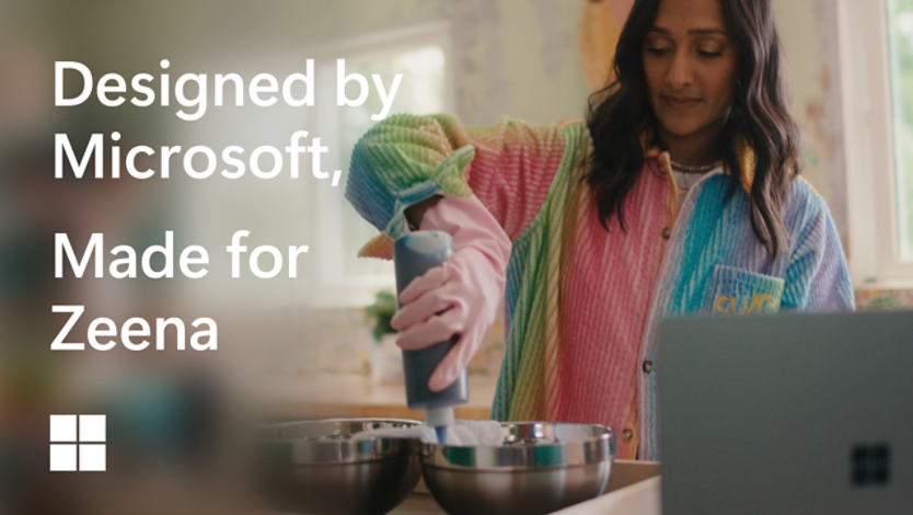 Zeena creates art with her Surface Laptop 5 nearby