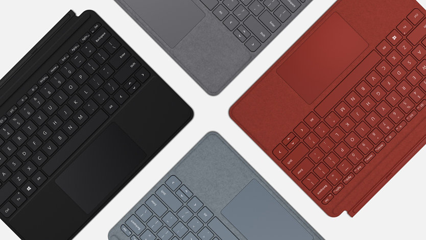 Clavier Type cover pour Surface Go de haut en bas montrant 4 couleurs