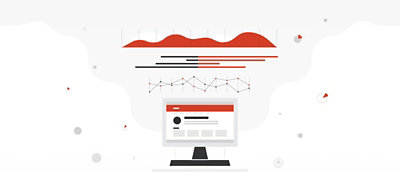 A computer with a graph and diagram.