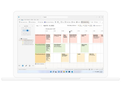 The calendar view in Outlook displaying appointments and meetings for three different users. 