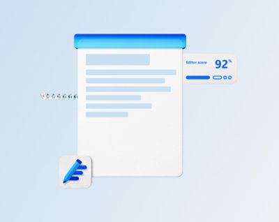 Graphic representation of a document with an editing score of 92% shown on a bubble