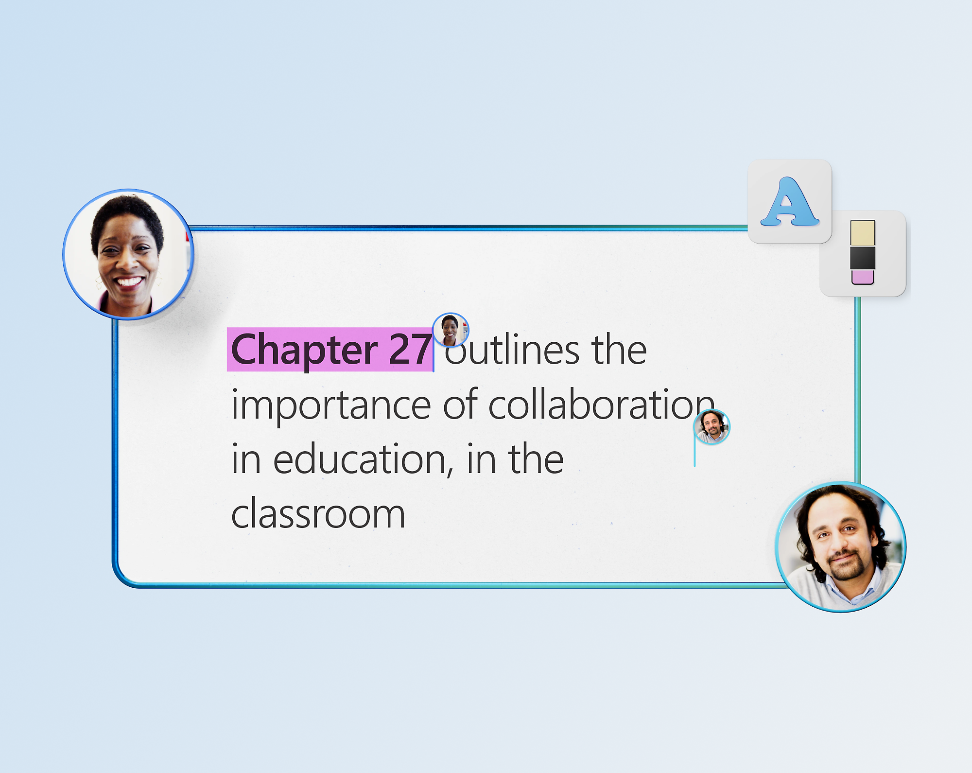 Graphic showing a text bubble with chapter 27 outlines the importance of collaboration in education, in the classroom,