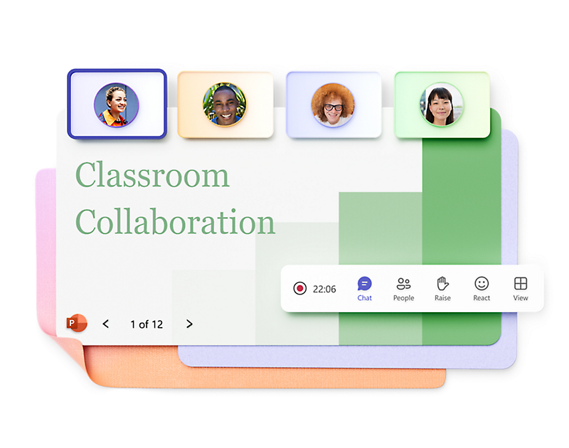 A digital classroom collaboration interface showcasing user profile pictures, a presentation slide