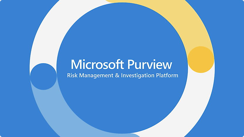 Círculo azul amarillo y blanco con texto de Microsoft Purview