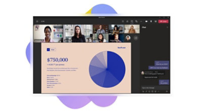 Los miembros de una videollamada de Teams editan una presentación de ventas en tiempo real.