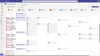 A calendar in Teams showing each member of the team’s appointments.