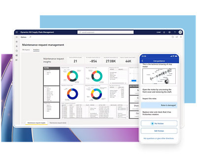 Screenshot displaying maintenance request management software on a computer and cell phone.