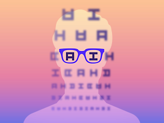 A person with glasses that say AI