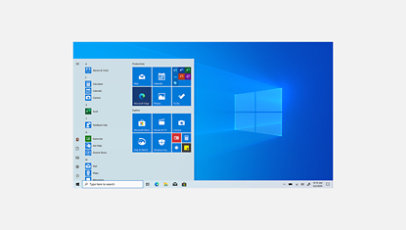 Windows 10 Start menu against a Windows desktop background.