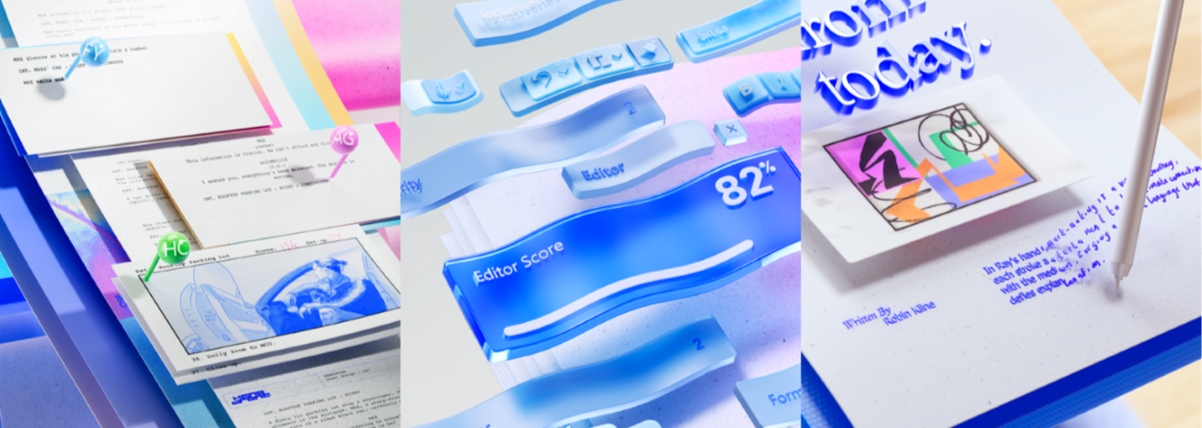 Microsoft Word makes creating easier. Images of real-time collaboration, Editor assistance and suggestions, and ink to text capabilities.