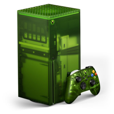 Left angle view of the XBOX Series X25Limited Edition and the XBOX Wireless Controller X25 Special Edition