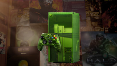 Front angle of the limited edition XBOX Series X25 in translucent OG Green