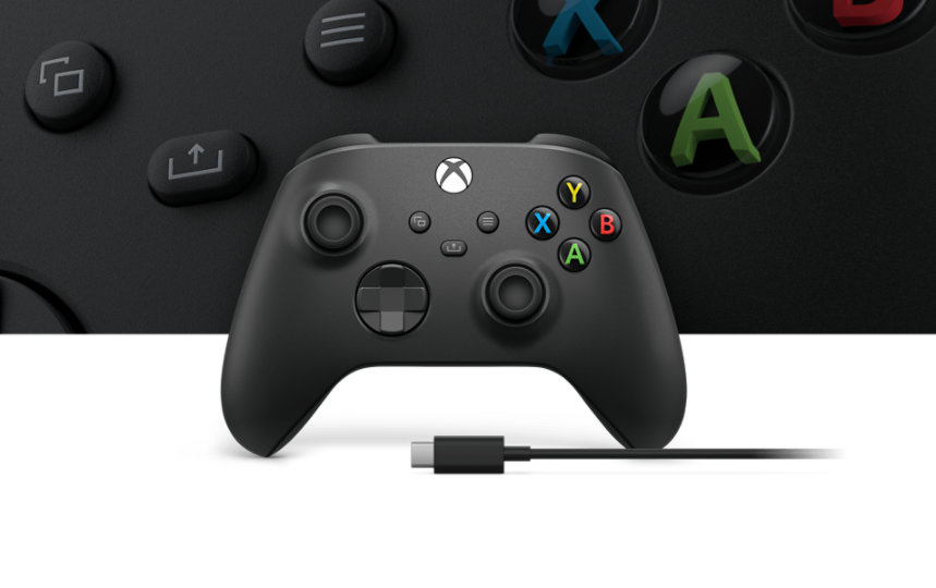 Xbox Wireless Controller + USB-C® Cable with a close-up view of the controller in the background.