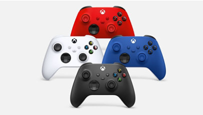 Red, white, blue and black Xbox Wireless Controllers