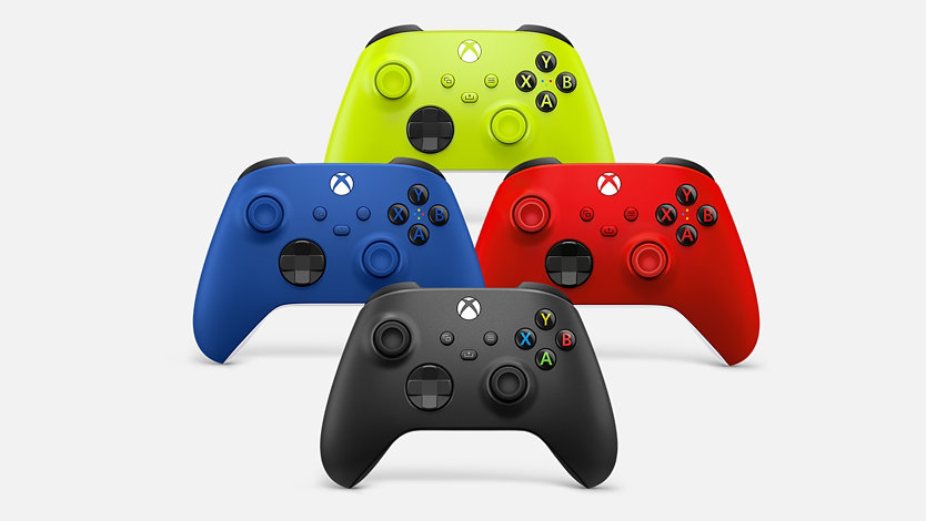 Xbox wireless controller in black, blue, red and yellow.