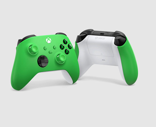 Front and back view of Xbox Wireless Controller in velocity green