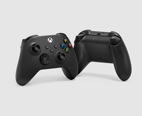 Front and back view of Xbox Wireless Controller in Carbon Black.