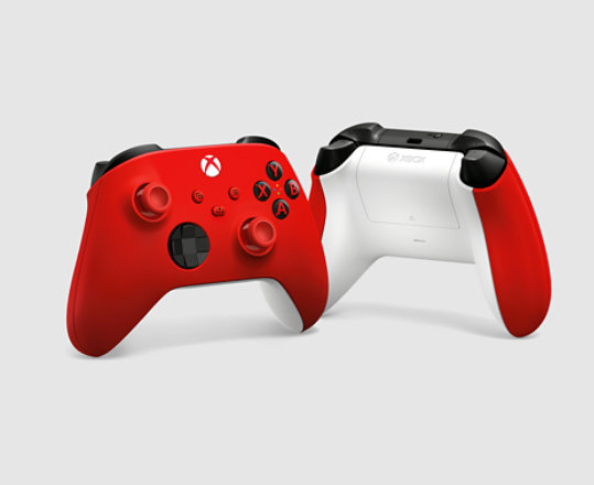 Front and back view of Xbox Wireless Controller in Pulse Red.