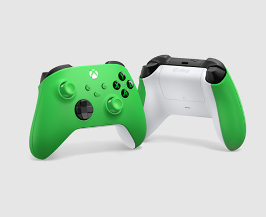 Front and back view of Xbox Wireless Controller in Velocity Green