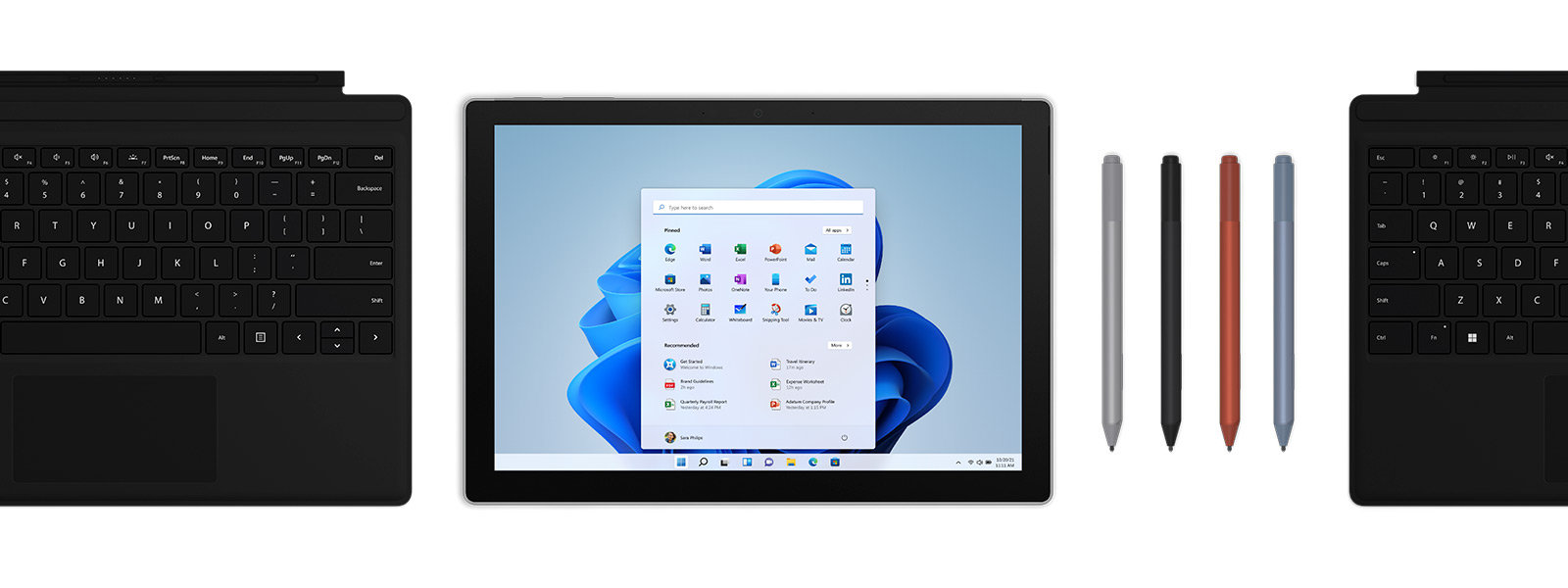 Image d’une Surface Pro 7+ avec divers accessoires Surface disponibles.