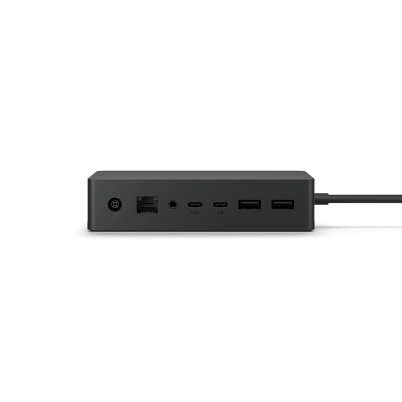 Surface Thunderbolt 4 dock shown right facing with various port options