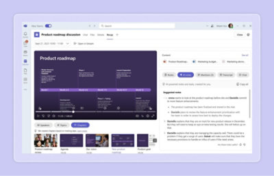 A computer screen displaying a product roadmap discussion in a digital workspace app