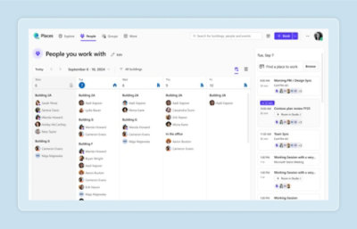 A digital interface displaying a weekly calendar view with columns for different buildings 