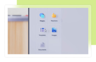 Un utilisateur survole l’icône « Modèles » sur l’interface d’un ordinateur. D'autres icônes sont visibles, telles que des formes ou des réactions