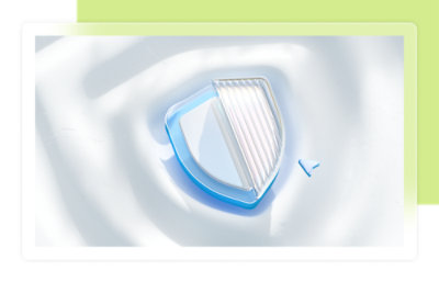 Illustration of a stylized shield icon with a blue outline and white stripes, casting a soft shadow on a light background.