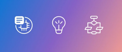 A light bulb with a purple and blue background.