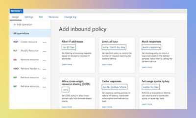 API operations including resource creation, IP filtering, CORS, rate limits, caching, and quotas.