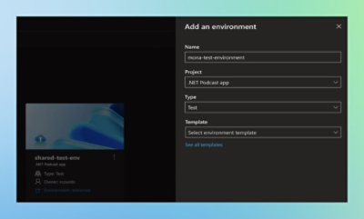 屏幕截图显示了包含文本“添加环境”的计算机。